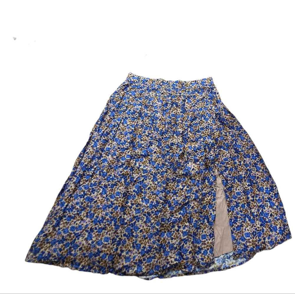 Sezane A Line Blue Floral Print Vicose Skirt Size 44 Europen US 12